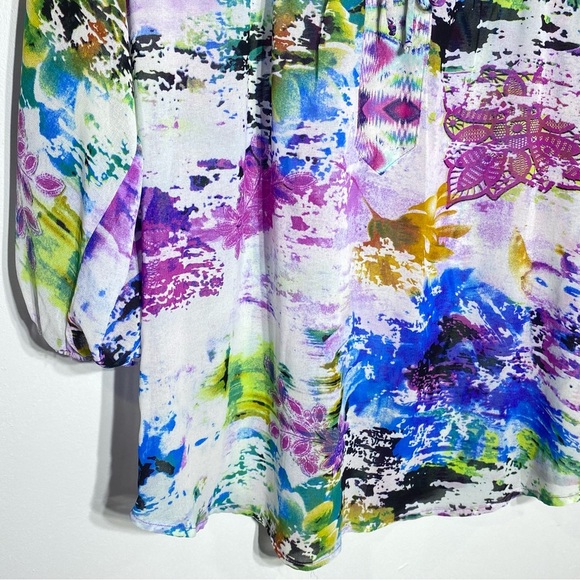 Olive Hill Women’s Boho Blouse Size M Abstract V Neck Sheer Lace Long Sleeve - Picture 4 of 14